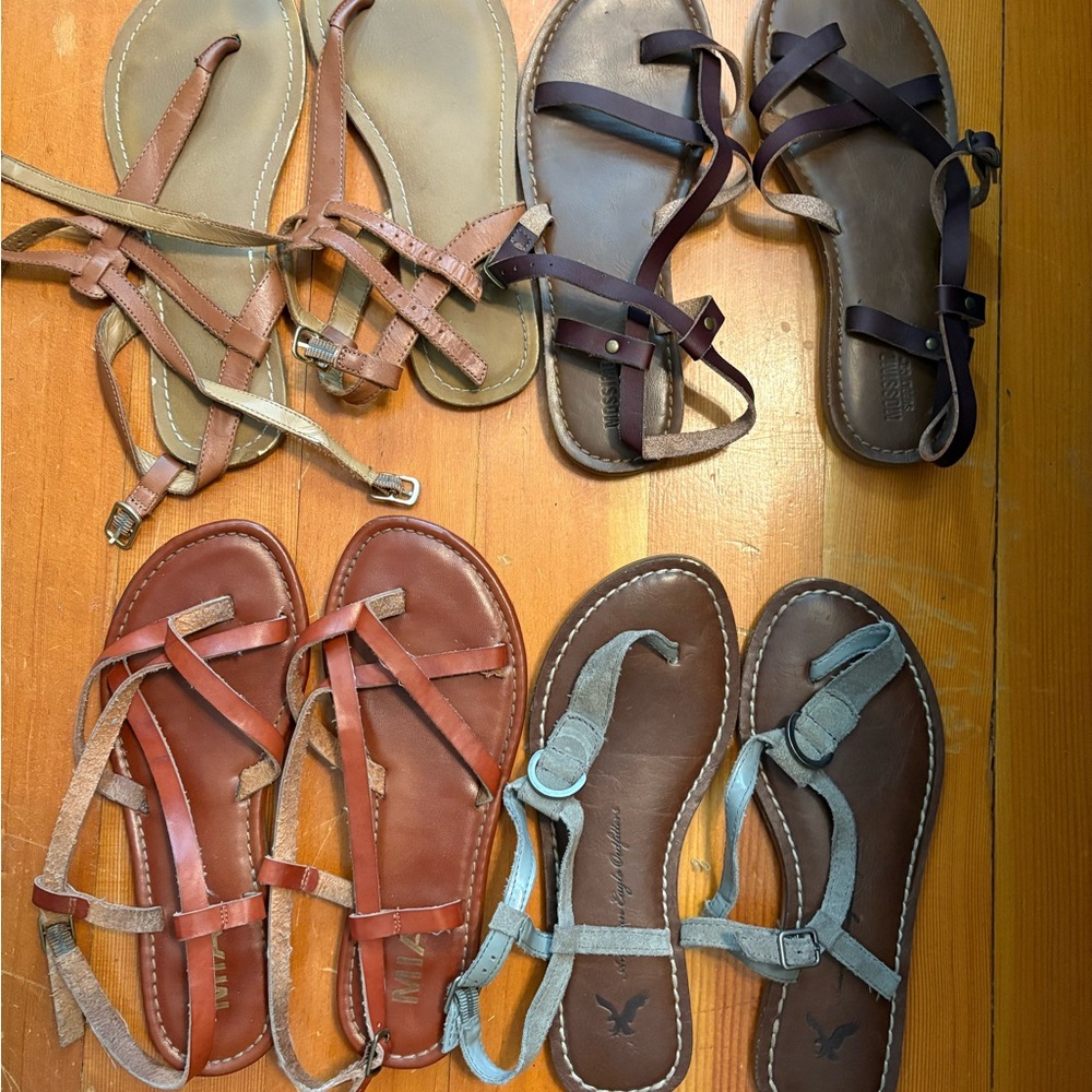 Brown and Tan Strappy Sandals